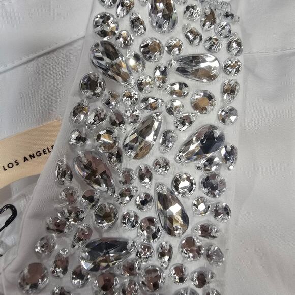 GRLFRND Alessandra Oversized Shirt with Jeweled Collar in White XS - Picture 7 of 12